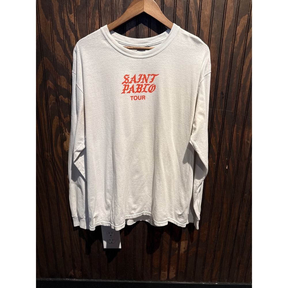 Kanye West Saint Pablo Tour Long Sleeve Shirt White Red Graphic Tee 2016 Mens XL